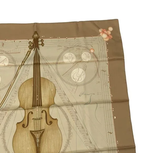 Hermes Scarf Silk Carre 90 Music Played By Spheres La Musique Des Spheres Brown